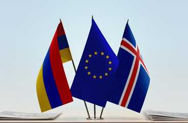 Flags of Armenia European Union and Iceland