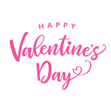 Happy Valentines Day pink color lettering card. Greeting card template with text happy valentine`s day and calligraphy heart. Vector illustration