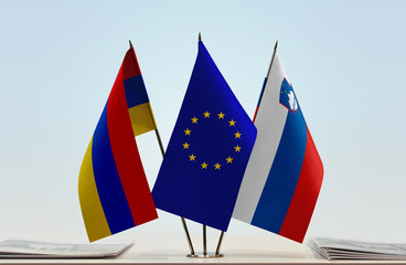 Flags of Armenia European Union and Slovenia