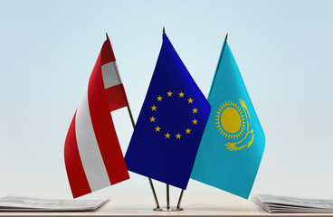 Flags of Austria European Union and Kazakhstan