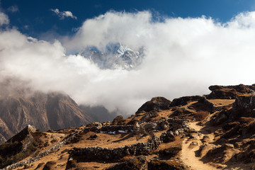 mountains in Himalayas, Nepal, on the hiking trail leading to the Everest base camp.