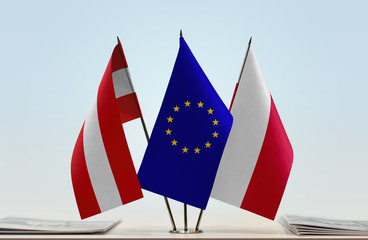 Flags of Austria European Union and Poland