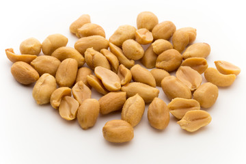 Peeled peanuts on the isolated background.