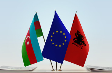 Flags of Azerbaijan European Union and Albania