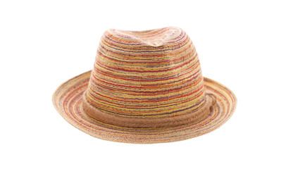 Fototapeta na wymiar Pretty straw hat isolated on white background, Brown straw hat on white.
