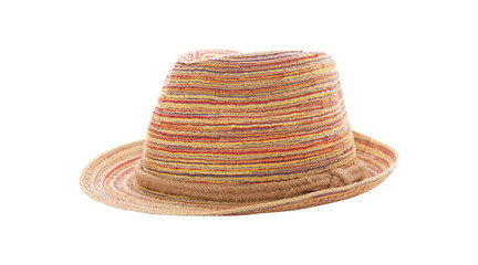 Pretty straw hat isolated on white background, Brown straw hat on white.