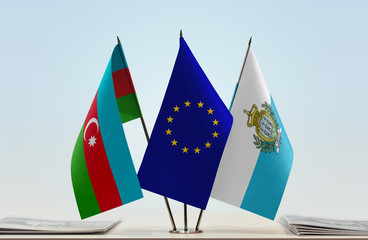 Flags of Azerbaijan European Union and San Marino