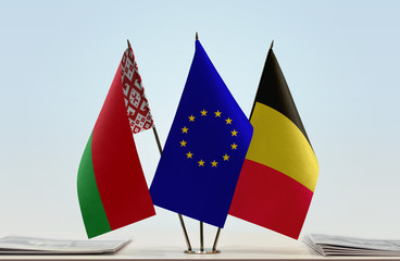 Flags of Belarus European Union and Belgium