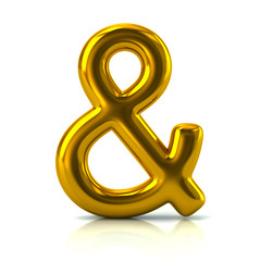 Golden ampersand symbol 3d illustration isolated on white isolated background