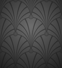 Naklejka premium Vector wallpaper background. Black damask pattern with lighting.
