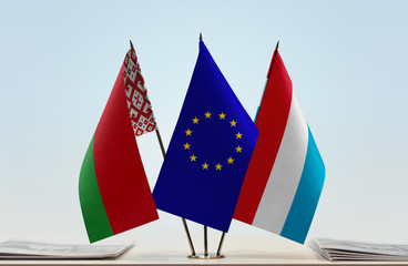 Flags of Belarus European Union and Luxembourg