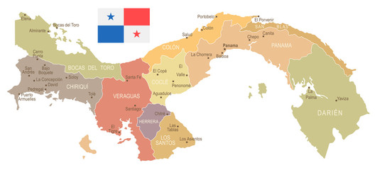 Fototapeta premium Panama - vintage map and flag - Detailed Vector Illustration