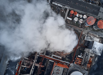 Smoking pipes of thermal power plant. Aerial view. Pipes of thermal power plant. heating of the city. heating season