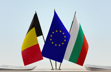 Flags of Belgium European Union and Bulgaria