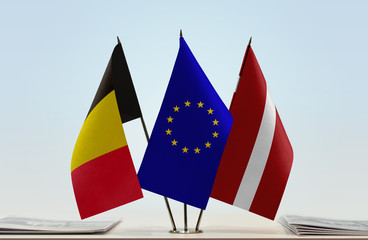 Flags of Belgium European Union and Latvia