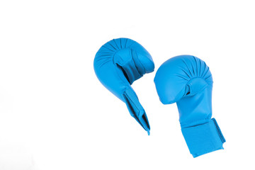 blue gloves for karate  on  white background