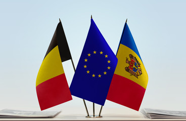 Flags of Belgium European Union and Moldova