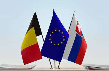 Flags of Belgium European Union and Slovakia