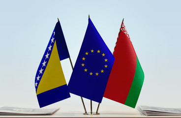 Flags of Bosnia and Herzegovina European Union and Belarus