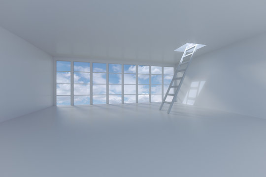 3d rendering of empty room with laddar