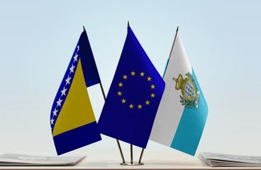 Flags of Bosnia and Herzegovina European Union and  San Marino