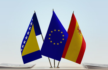 Flags of Bosnia and Herzegovina European Union and Spain