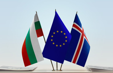 Flags of Bulgaria European Union and Iceland