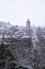 Snowfall over Edinburgh, Scotland