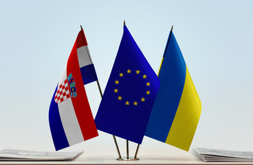 Flags of Croatia European Union and Ukraine