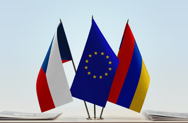 Flags of Czech Republic  European Union and Armenia