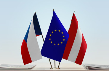 Flags of Czech Republic  European Union and Austria