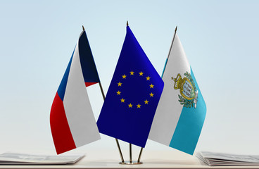 Flags of Czech Republic  European Union and San Marino