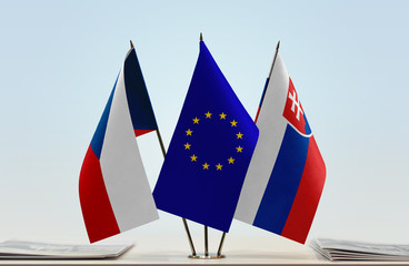Flags of Czech Republic  European Union and Slovakia