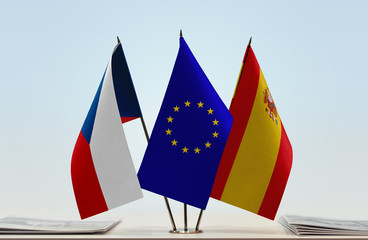 Flags of Czech Republic  European Union and Spain