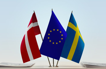 Flags of Denmark European Union and Sweden