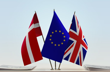 Flags of Denmark European Union and United Kingdom