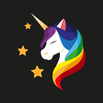 Unicorn with closed eyes. Vector illustration