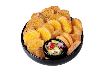 Crispy butter toast with spicy sour sauce.