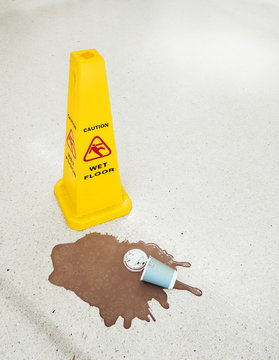 Wet floor. someone spilled their take away beverage