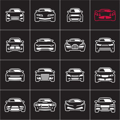 outline car icons on black