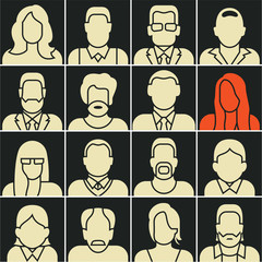 People silhouettes on black background.