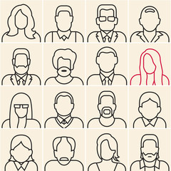 People outline silhouettes on white background. People line icons.