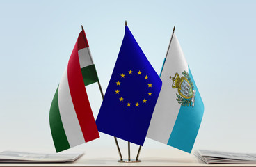 Flags of Hungary European Union and San Marino