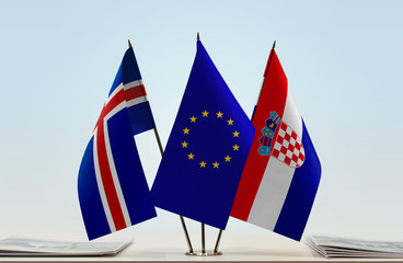 Flags of Iceland European Union and Croatia