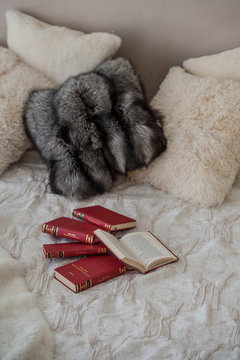 fur cushions in the interior