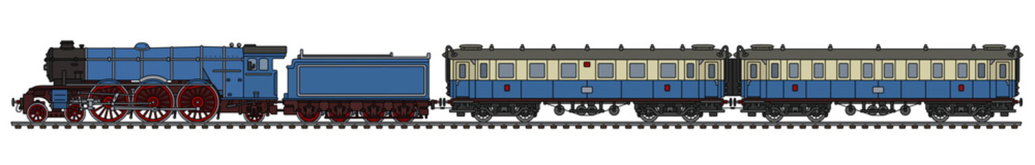 The vintage blue passenger steam train - 187400214