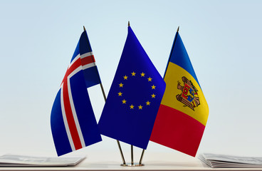 Flags of Iceland European Union and Moldova