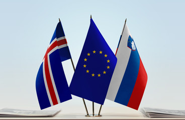 Flags of Iceland European Union and Slovenia