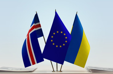 Flags of Iceland European Union and Ukraine