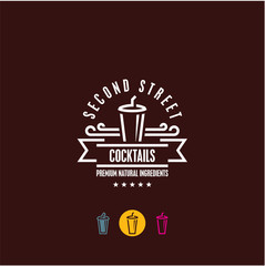 cocktail bar logo, milkshake icon, soft drink